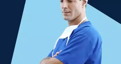 A cut out picture of a surgeon in scrubs